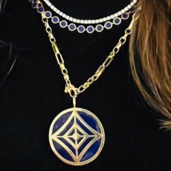 Lapis Gold Plated Art Deco Pendant- New- Custom Made - Picture 4 of 17